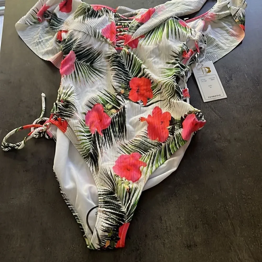 NWT TiniBikini tropical print ruffle swimsuit XL​